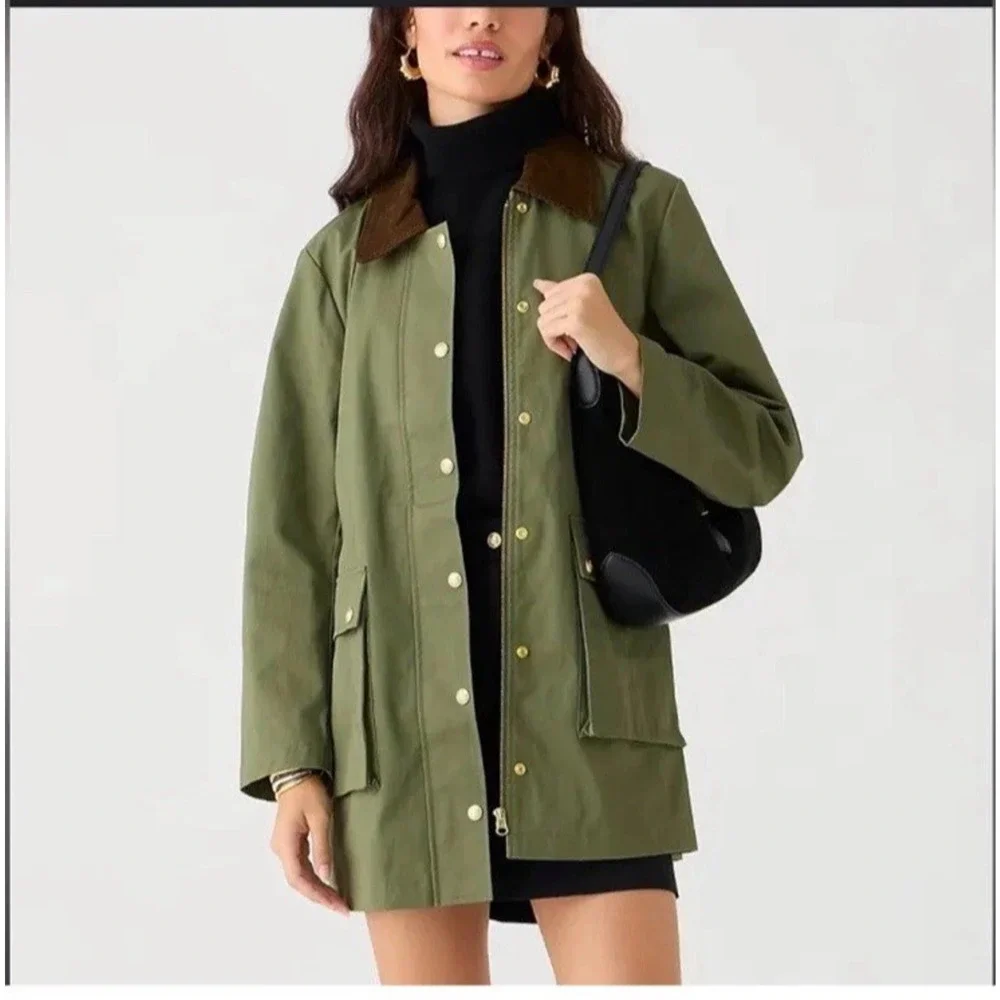 NWT J. Crew Heritage Barn Jacket Green Waxed Canvas Twill Womens S Chore Coat - Picture 16 of 16
